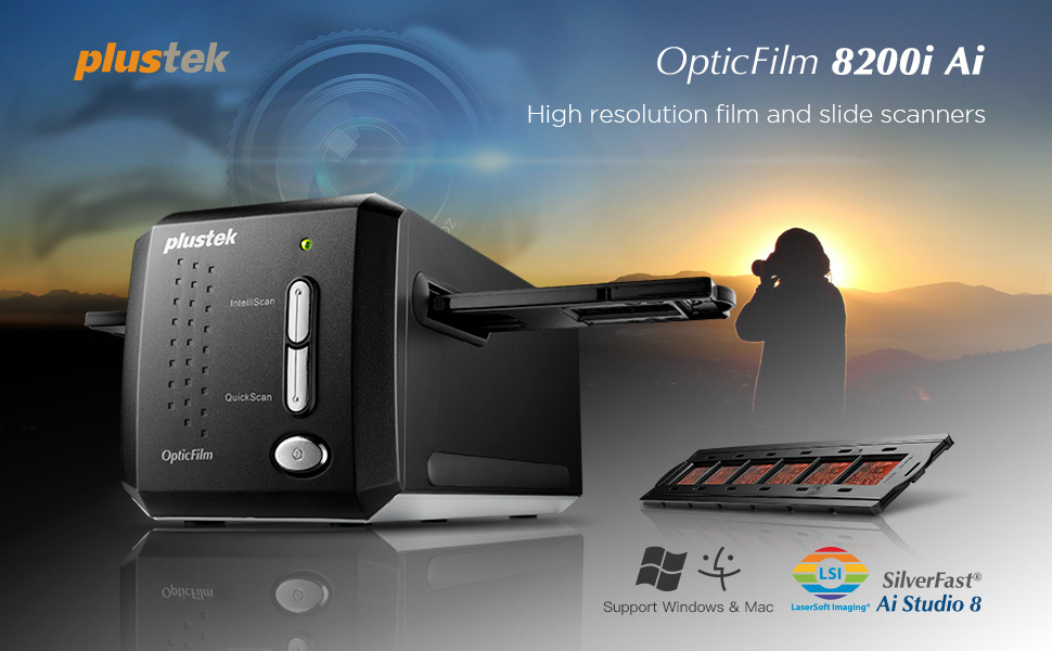 Plustek OpticFilm 8200i AI film ve slayt tarayıcı - Mac ve Windows desteği