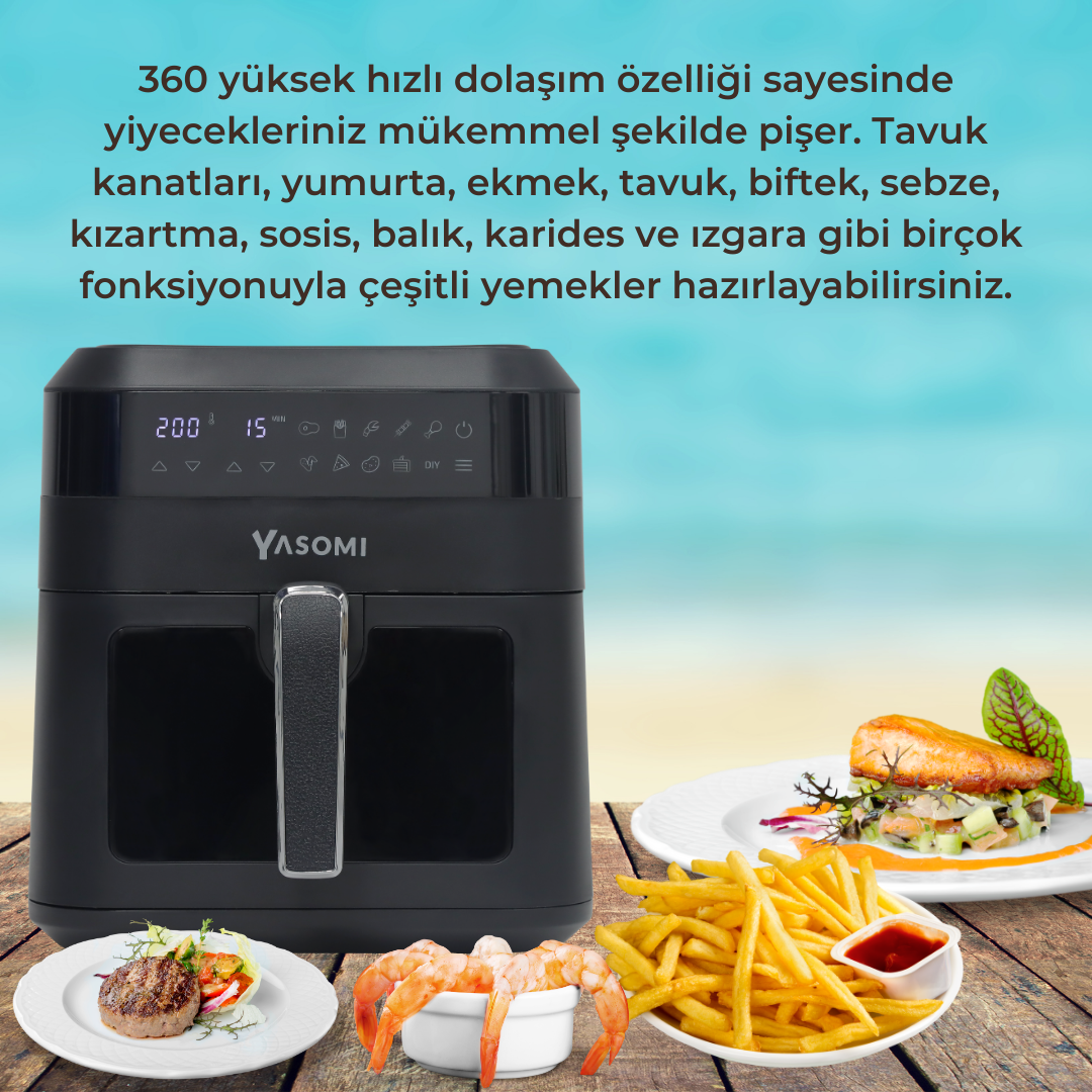 Yasomi Camlı Fritöz Siyah