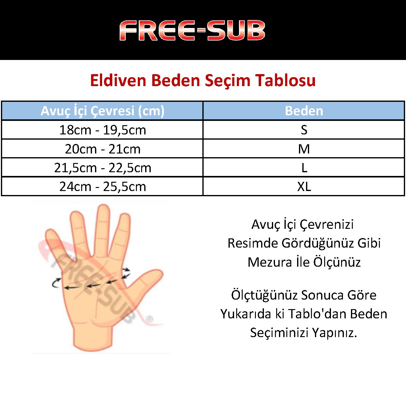 Free-Sub Eldiven Beden Seçim Tablosu