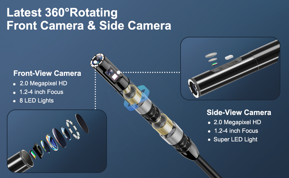 Hiacinto 360° Electric Rotation Endoscope Camera with 8+1 LED Light, 4.5 in  IPS Screen Dual Lens Borescope Inspection Camera, 16.5FT Waterproof