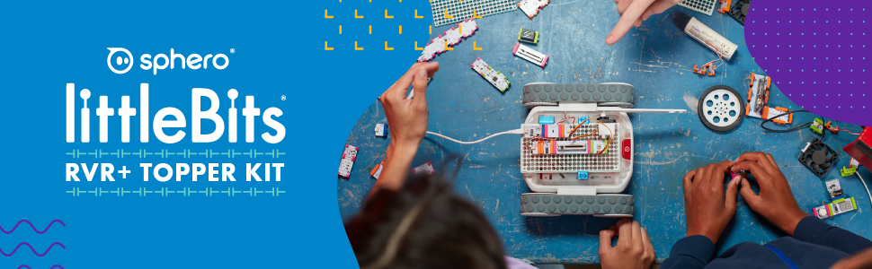 Robotla birlikte kullanılan STEM kitinin logosu ve görüntüsü ile Sphero littleBits RVR topper kiti.