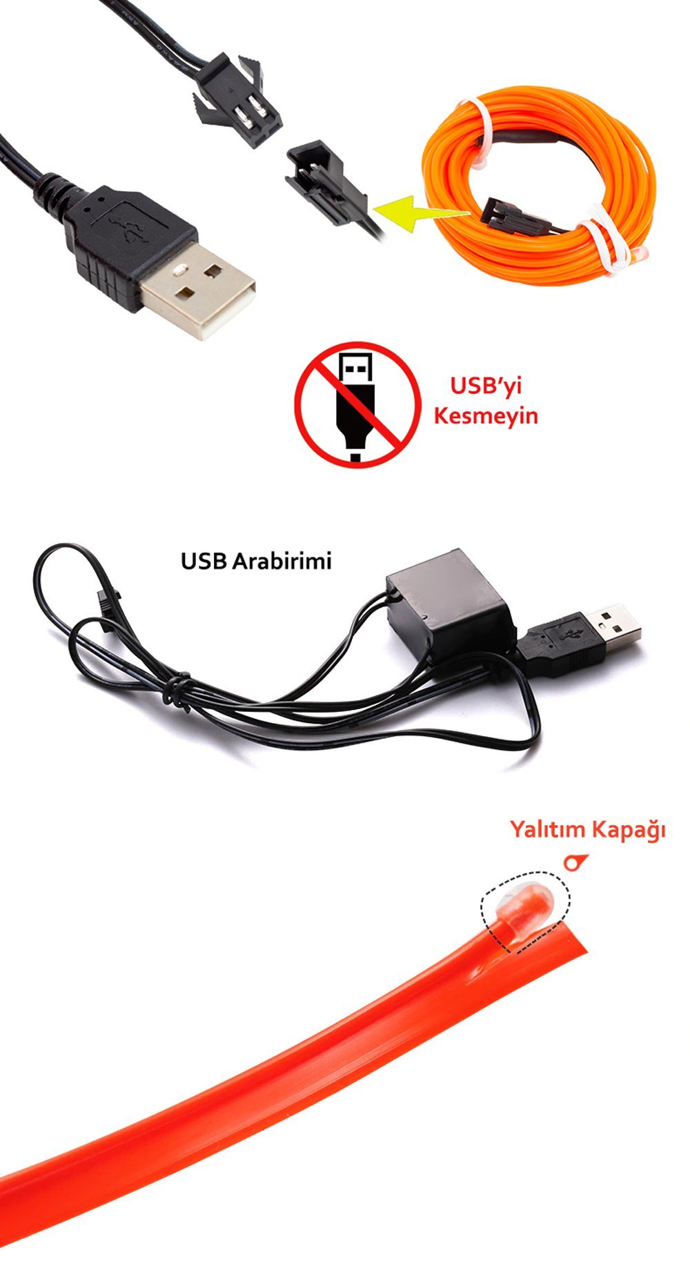 Powermaster 5 Metre 5 Volt USB Adaptörlü Neon İp Aydınlatma 