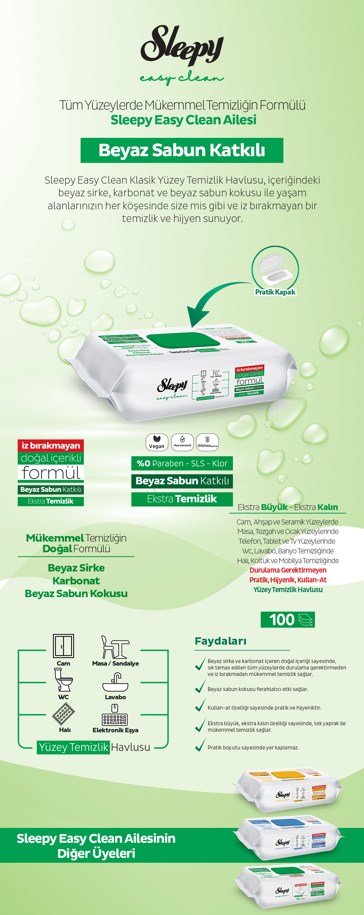 Sleepy Easy Clean Y zey Temizlik Havlusu 100 Yaprak Fiyat 