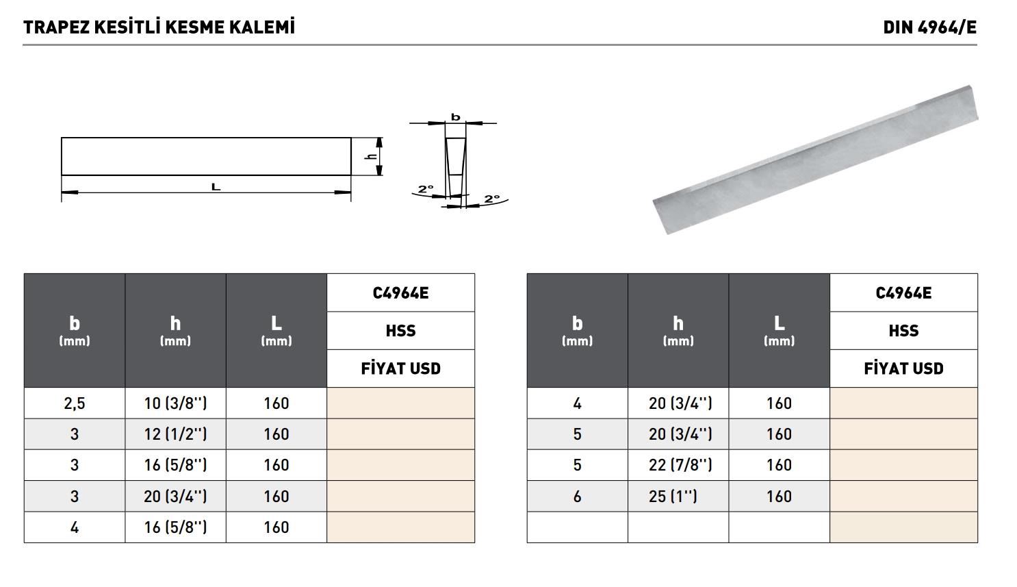 Trapez Loading Fett 3X16 (5/8'')X160MM Pld DIN4964E Hss Trapez Kesitli Fiyatı