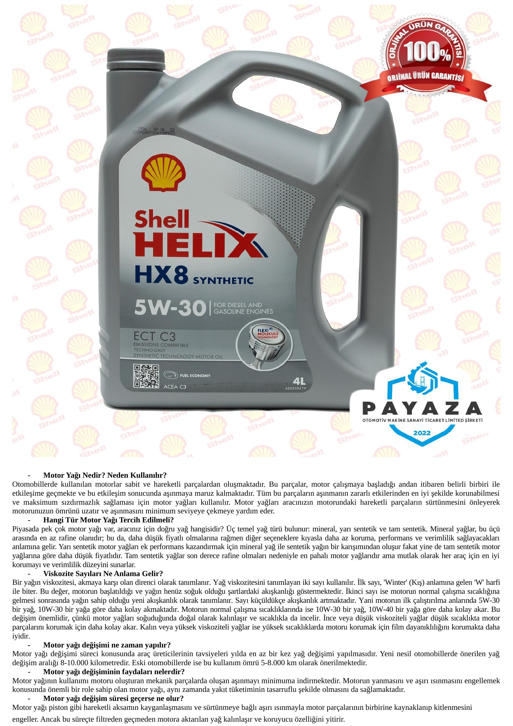 Shell Helix Hx8 Synthetic Benzin/Lpg ve Dizel Araçlar Için Fiyatı