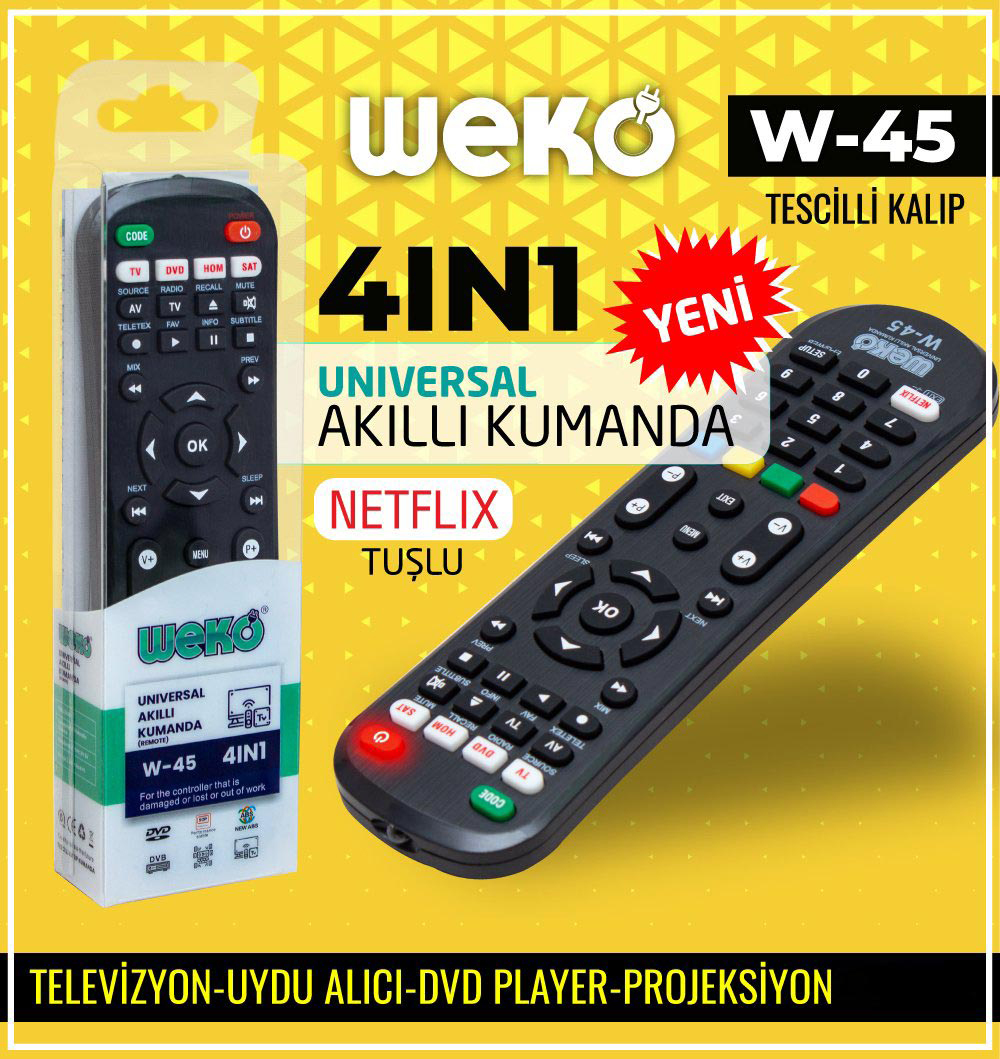Weko W-45 Tüm Modeller Uyumlu 4in1 Öğrenebilen Universal Akıllı Kumanda fiyatı