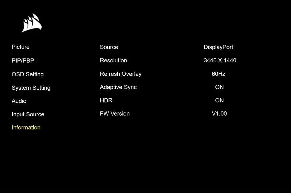 Corsair Xeneon Flex Web QSG OSD - Information Setting