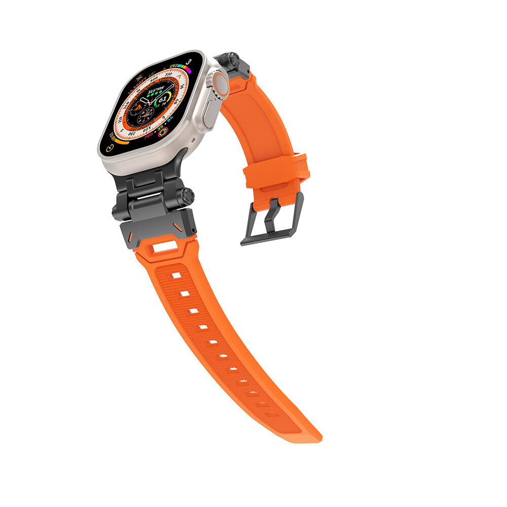 Apple Watch 46mm Metal Başlıklı Silikon Kordon KRD-108 görseli