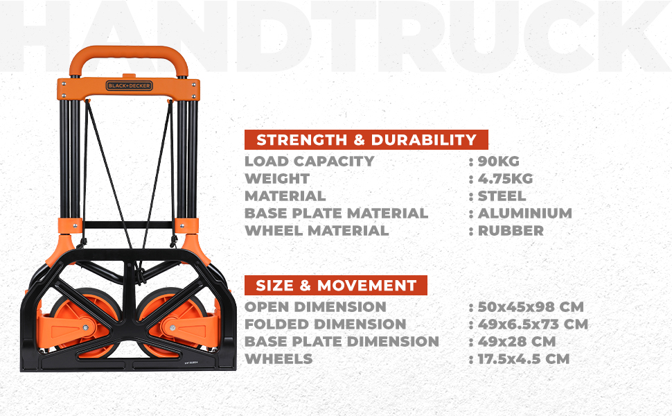 BLACK+DECKER BXWT-H202-SP Ekstra Güçlü Çelik Katlanır El Arabası, 90kg Kapasite