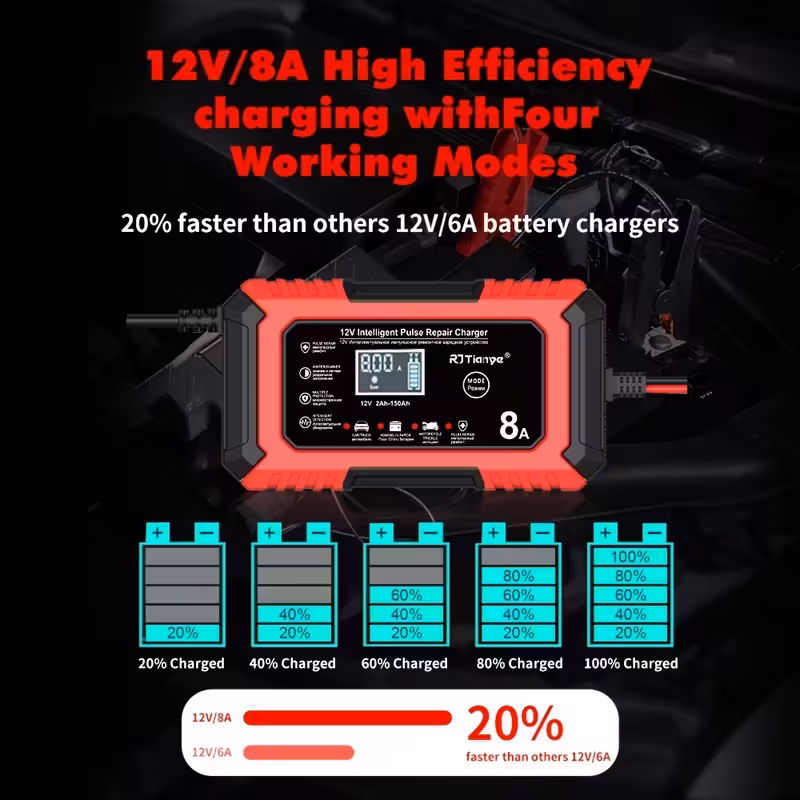 12v 6a akıllı akü şarj cihazı & bakım ünitesi - lcd ekranlı, darbe onarımı, çoklu koruma, 110-240v ac, arabalar, kamyonlar, motosikletler, deniz araçları ve kurşun asit aküler (agm/gel/ ) için, verimli şarj cihazı, güvenilir akü şarj ünitesi Ürün detayları 9