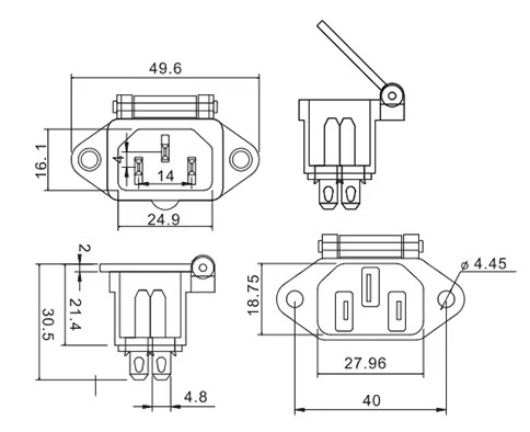 power-socket-with-cap-dimensions