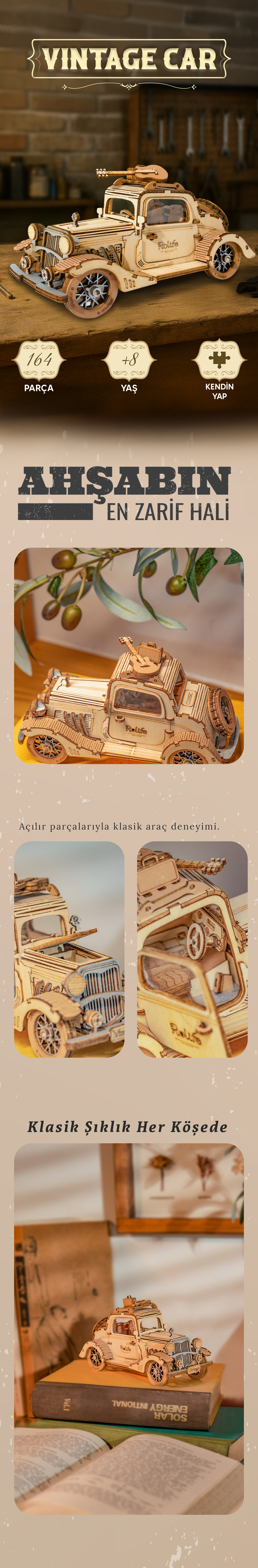 Novi Hobby Minyatür Vintage Car | Ahşap Vintage Car Maketi | 3D Puzzle