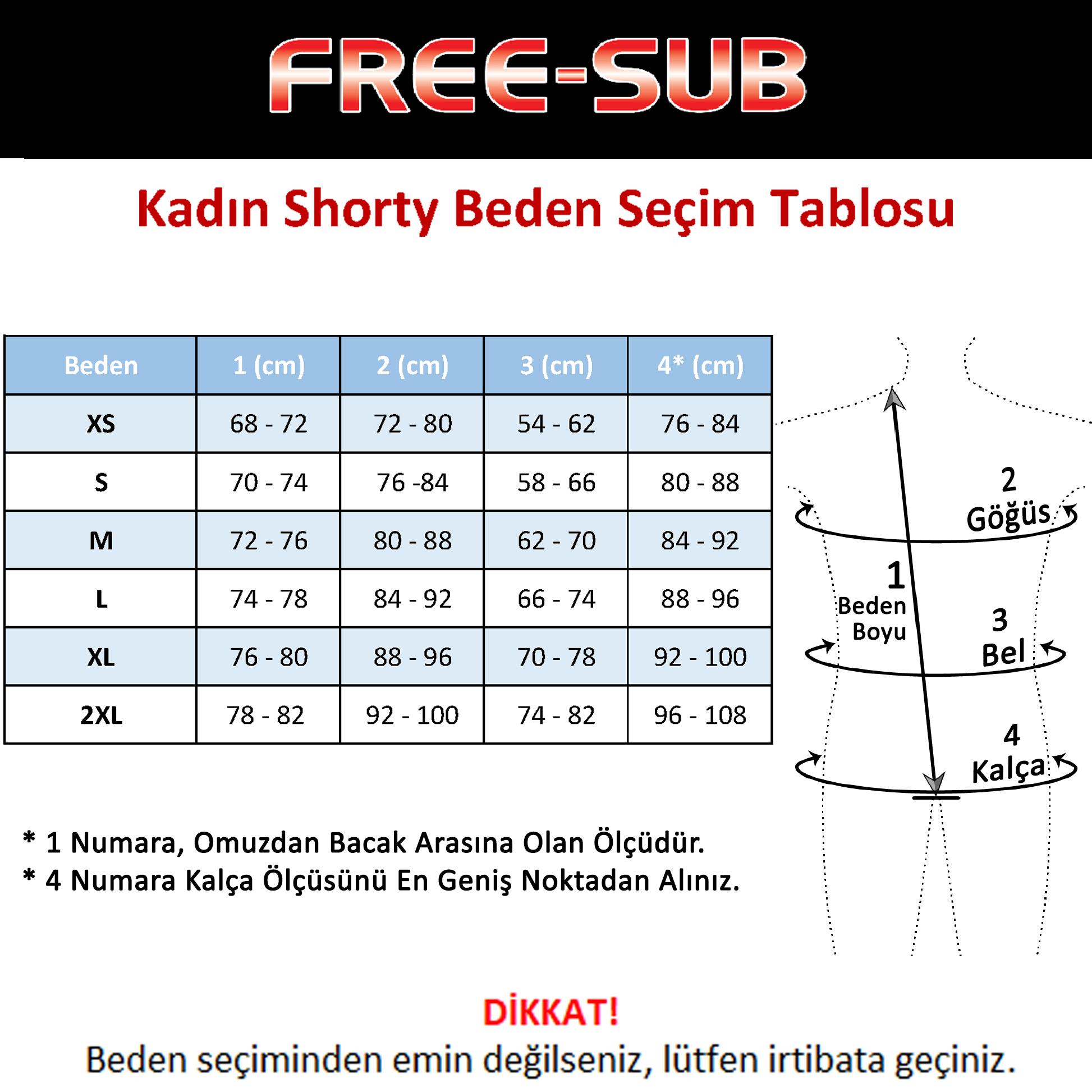Free-Sub Kadın Shorty Beden Seçim Tablosu