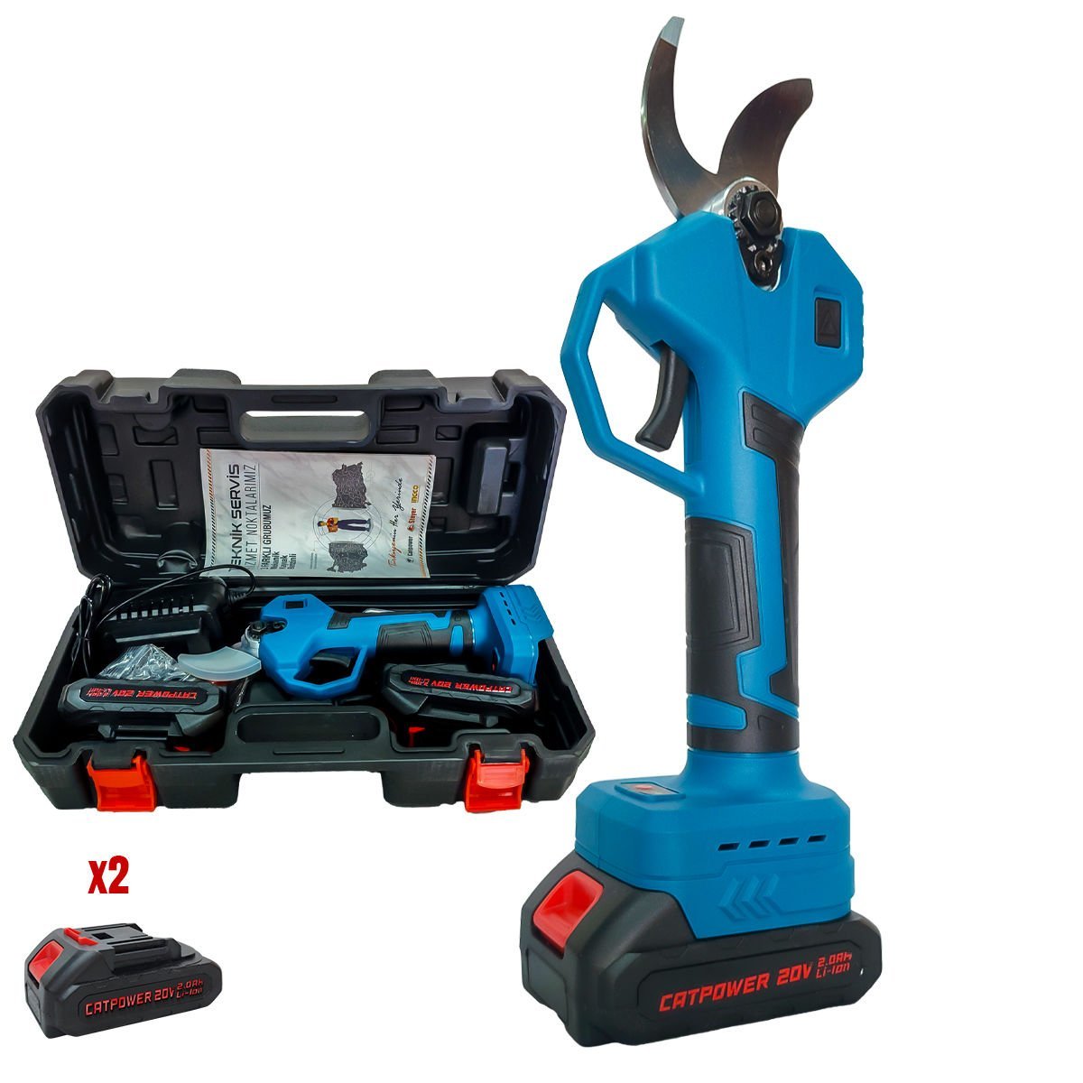 CATPOWER 1340 Kömürsüz Akülü Budama Makası 20V 2.0Ah (2 Akülü)