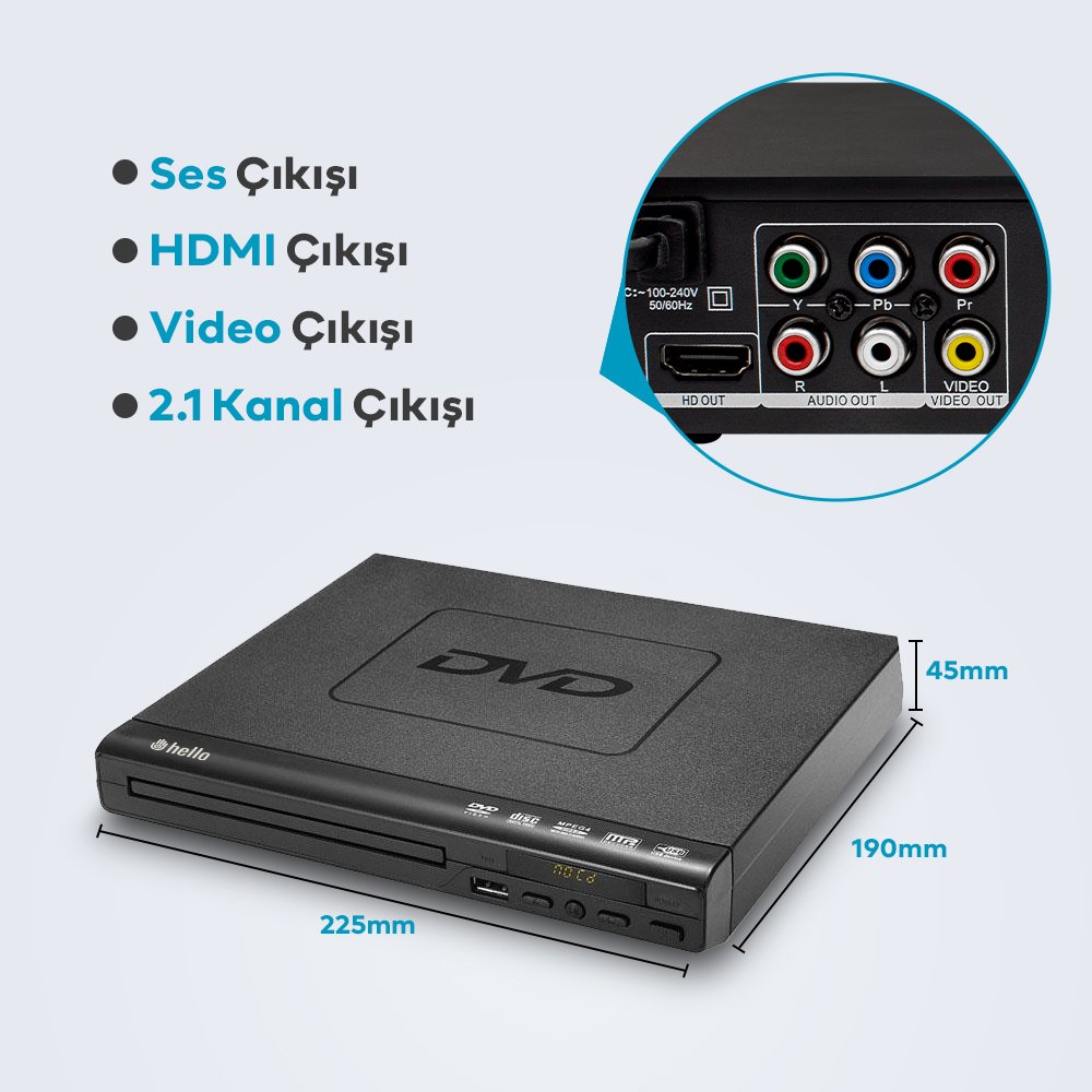 Hello HL-5483 USB-HDMI-DIVX Kumandalı DVD Player İçerik