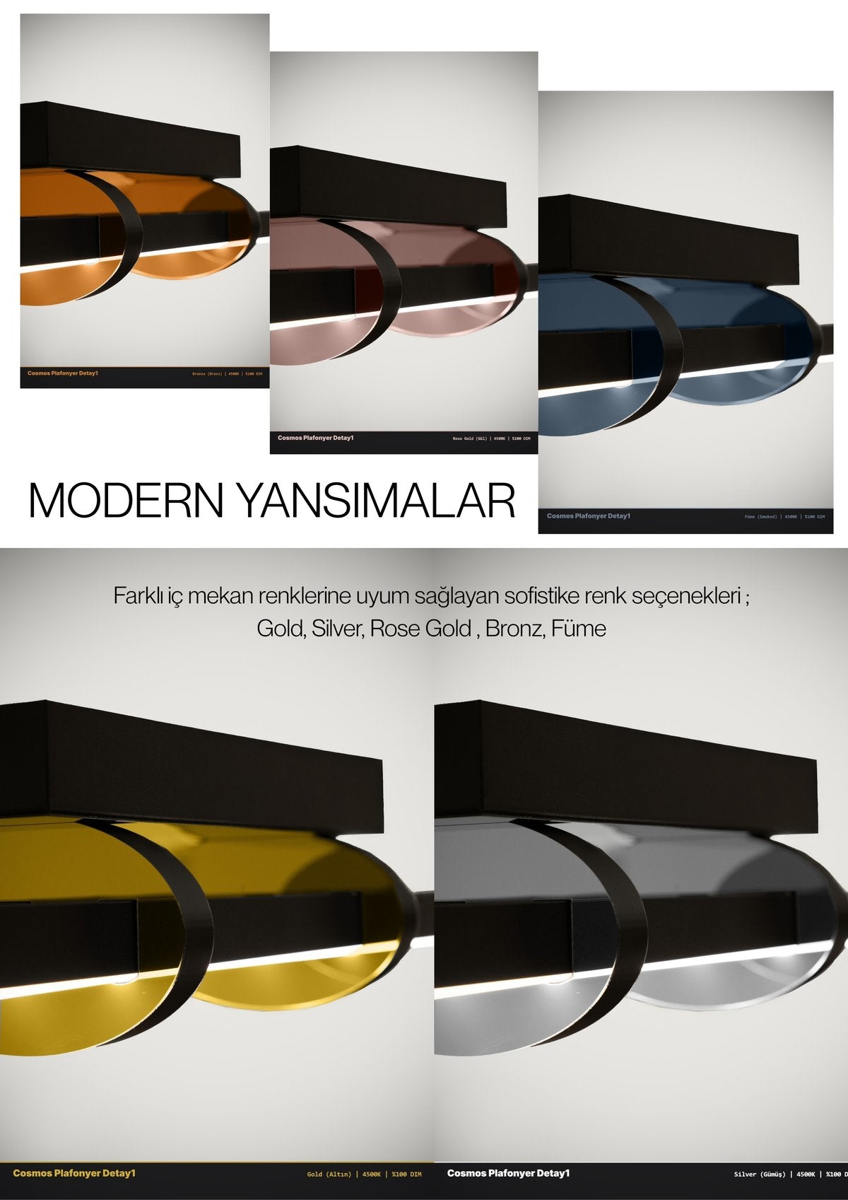 Cosmo Modern LED Tavan Avize (Plafonyer) - Silver