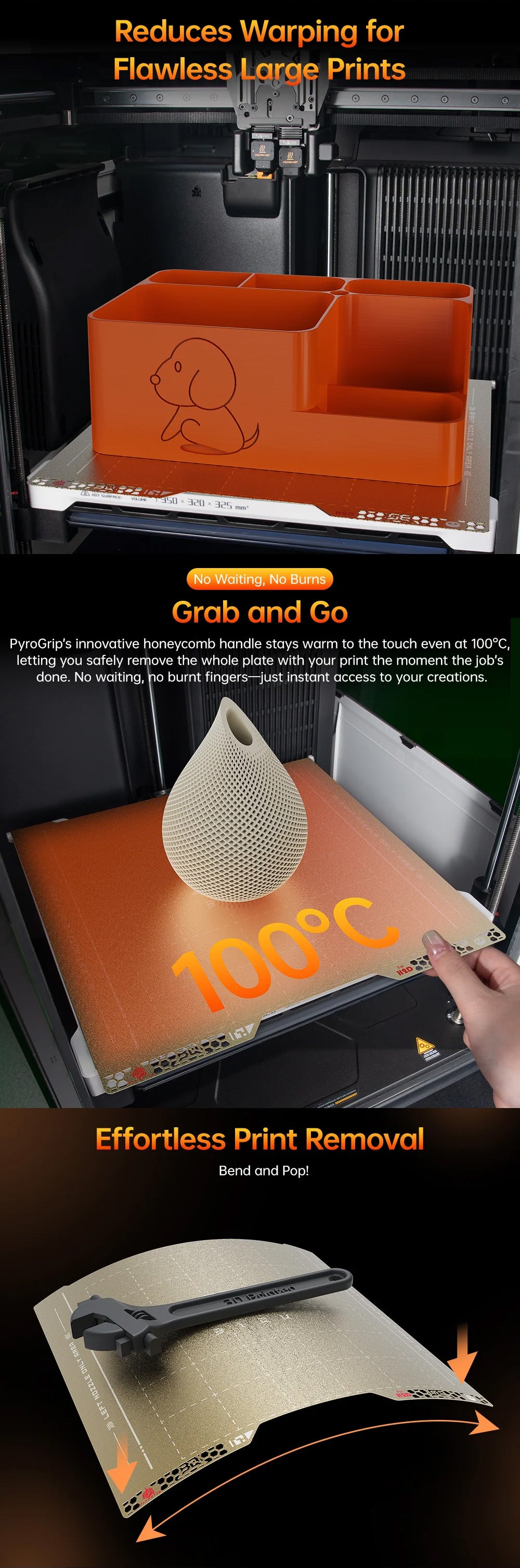Flexible PyroGrip plate for effortless large model removal