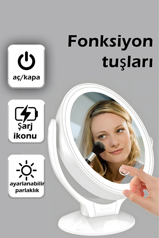 LED Işıklı Makyaj Aynası Şarjlı 7x Büyüteçli Dokunmatik Taşınabilir - 4