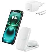 Kablosuz şarjın işlevselliğini göstermek için turkuaz renkli ekranlı bir akıllı telefon ile beyaz bir şarj istasyonunun birden fazla görünümü, farklı açılardan gösterilir.