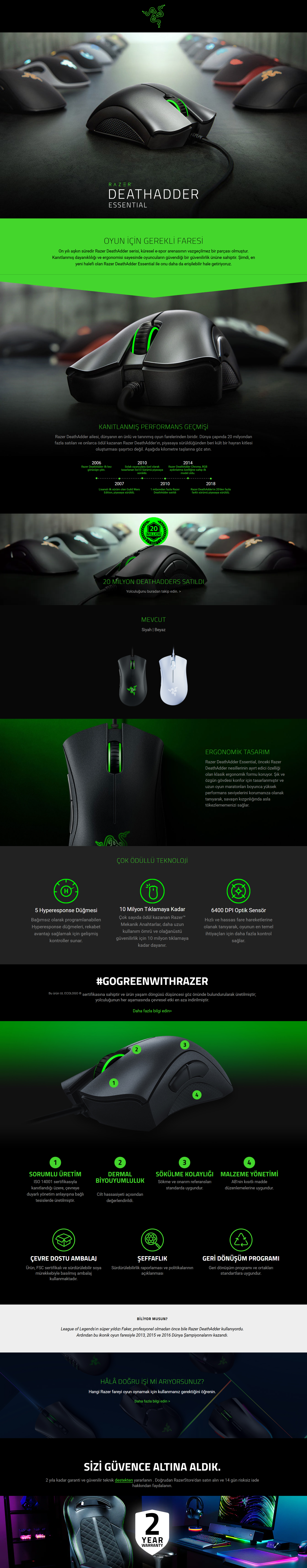 Razer Deathadder Essential Optik Kablolu Siyah Oyuncu Mouse Fiyatı