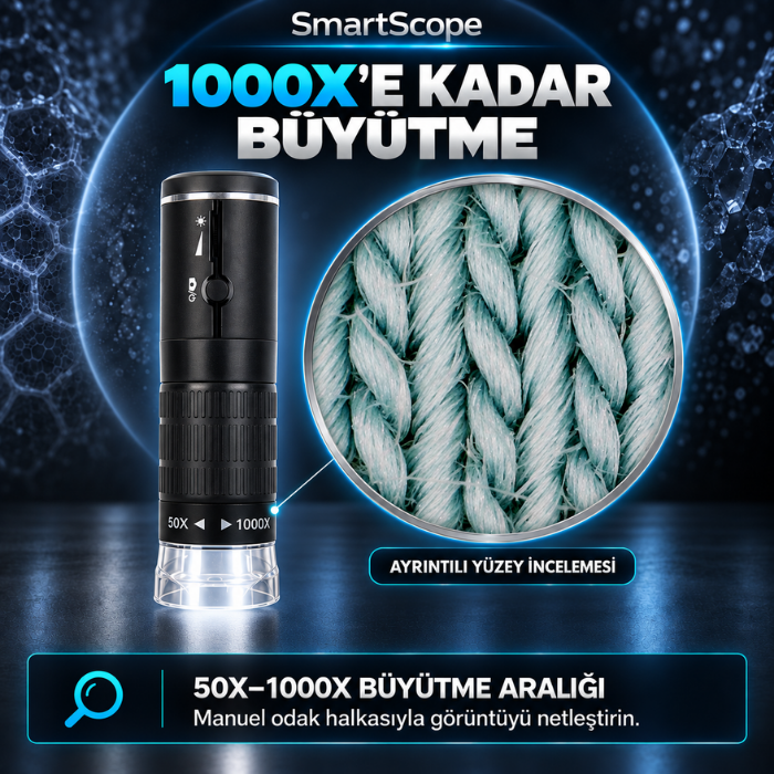SmartScope 50X-1000X büyütme ve manuel odaklama