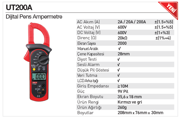 Unit Uni-T UT200A Dijital Pens Ampermetre Fiyatı