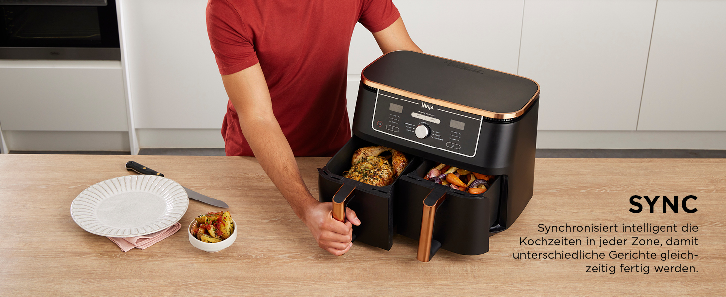 Ninja Foodi MAX Dual Zone Heißluftfritteuse Kupfer/Schwarz, AF400EUCP