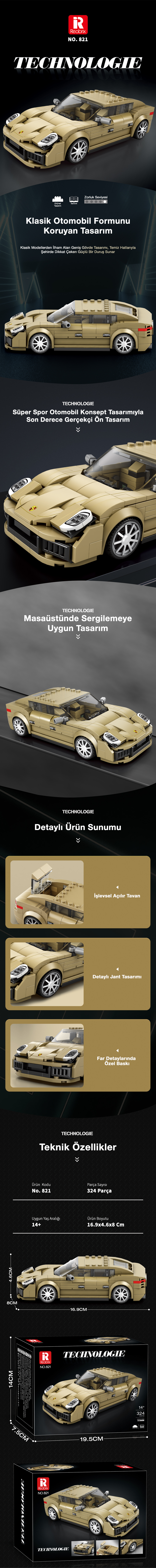 Reobrix Luxury Car Porsche Panamera 821 Brick Yapım Seti