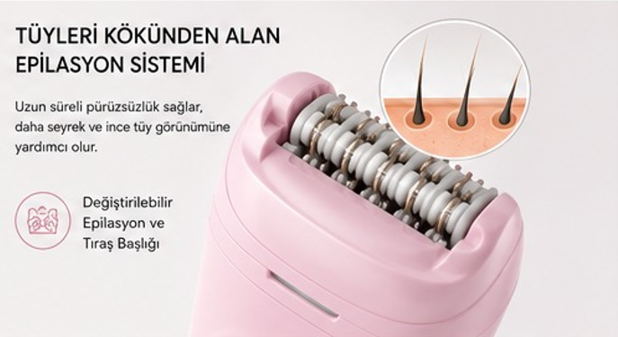 Tüyleri kökünden alan epilasyon sistemi
