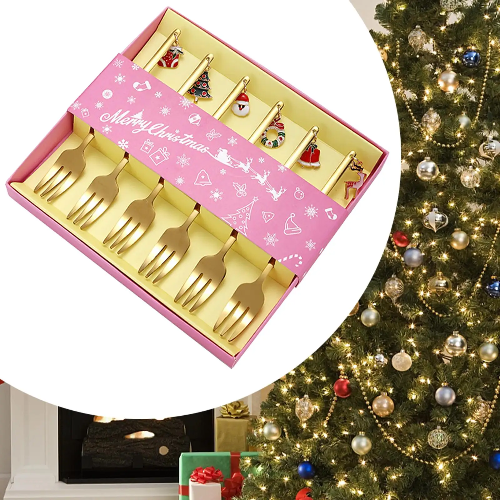 6 Adet Noel Çatal Seti Mutfak Eşyaları Paslanmaz Çelik Tatlı Çatalları Noel Çatal Bıçak Takımı Düğün Noel Tatil Restoran Partisi İçin