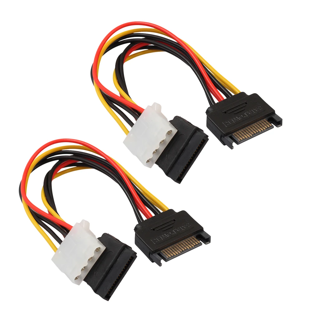 2 Pieces 15-Pin Serial SATA Male to 15-pin Female and 4-pin LP4 Female Reverse Power Adapter Cable For IDE Hard Drive