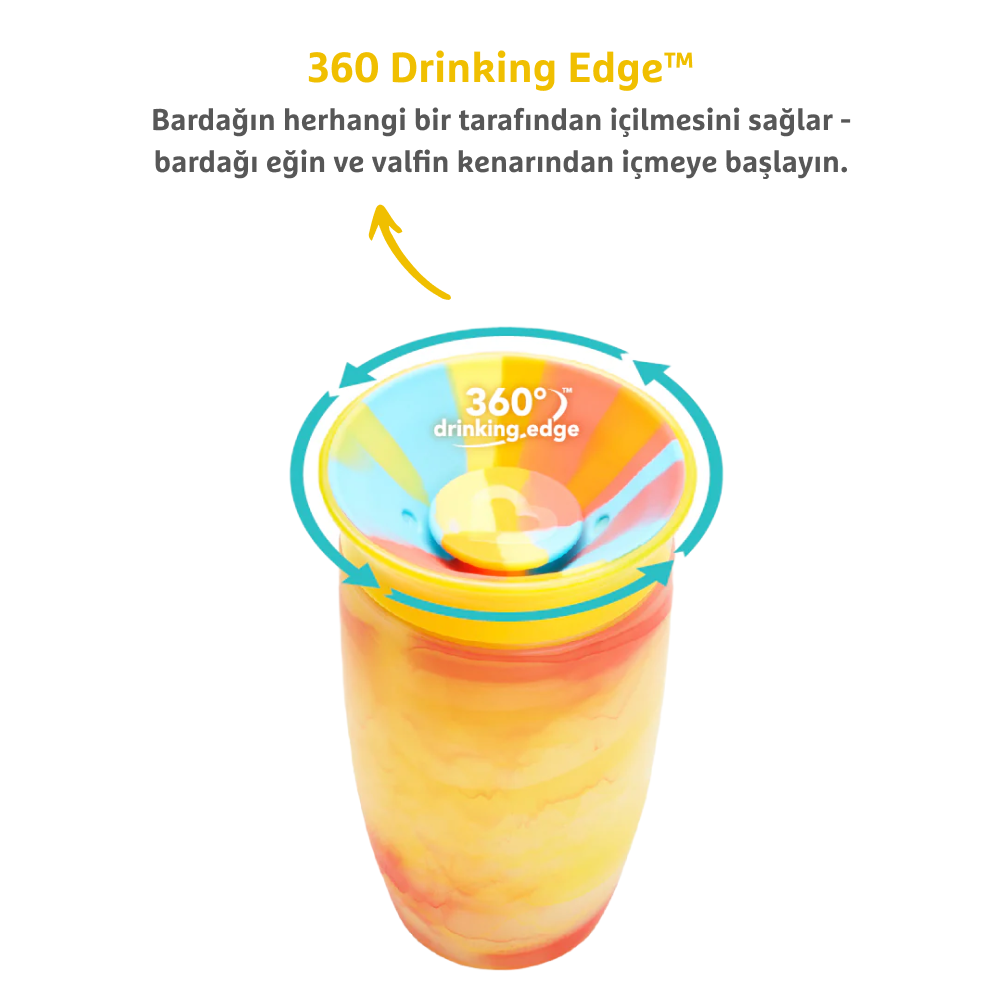 Munchkin Mucize 360° Alıştırma Bardağı 12 Ay+ |296 ml | BPA İçermez | Sarı Tropikal Desen görsel