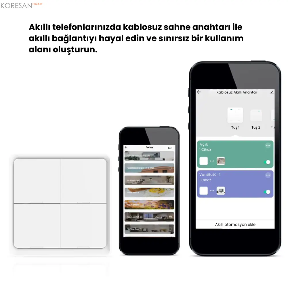 Zigbee Tuya 4 Tuşlu Kablosuz Sahne Anahtarı – 12 Senaryo