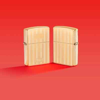 Zippo 46011, Elegant 2-Sided Design, High Polish Brass Lighter, NEW