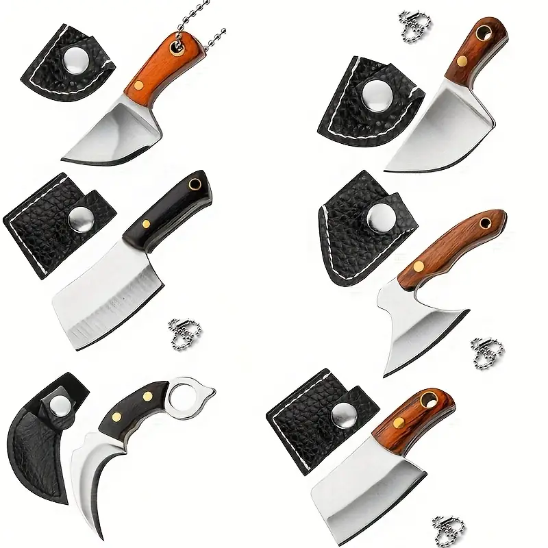 6 mini bıçak anahtarlık seti, paslanmaz çelik şef bıçağı şişe açacağı ile kılıf, gıda i̇le etmeyen, taşınabilir cep alet seti ayrıntılar 3
