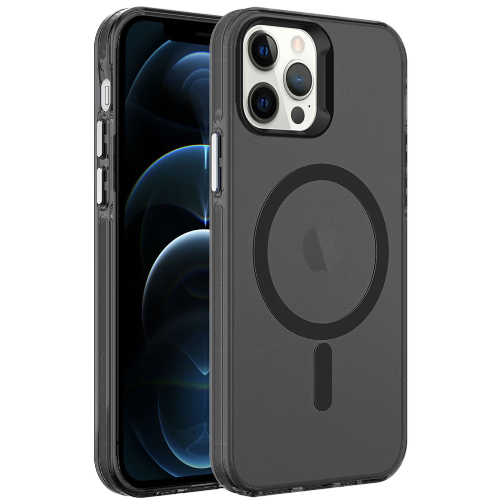 Apple iPhone 12 Pro Max Kılıf Zore M-safe Şarj Özellikli Buzlu Transparan C-Pro Sert Kapak - 4