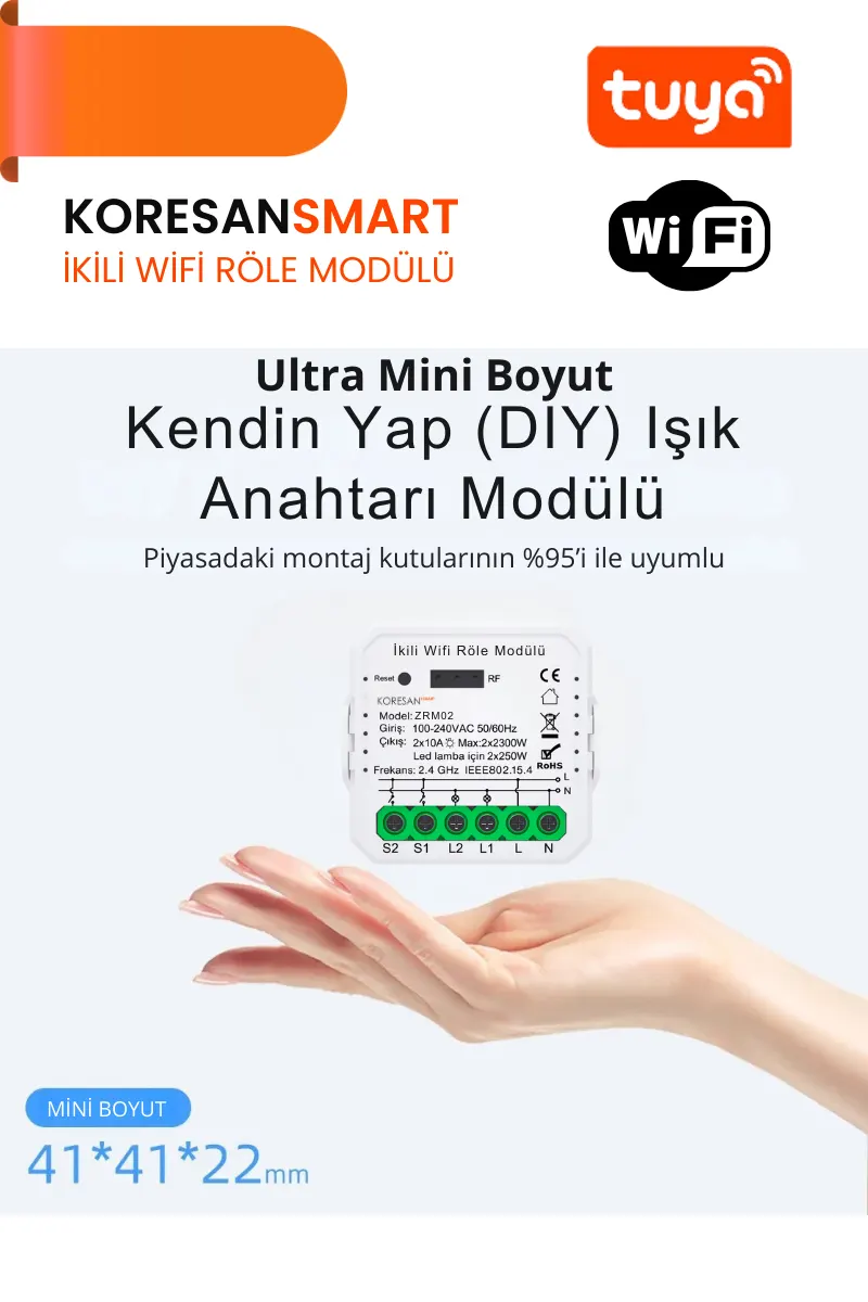 İkili Wifi Tuya Röle Modülü