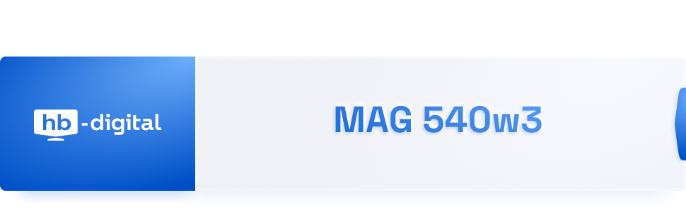 Mavi ürün etiketi veya beyaz metinli ambalaj 'MAG 540w3'. Daha büyük tasarım veya ürün bilgilerinin kısmi görünümü