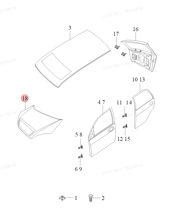 Şase kataloğu: ön kaput konumu – Chery Tiggo 3 (2008–2011)