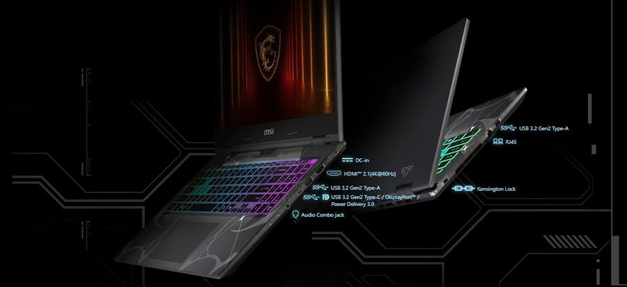 Yüksek performanslı oyun ve profesyonel kullanım için tasarlanmış MSI gaming dizüstü bilgisayarı, RGB klavye ve çoklu bağlantı seçenekleriyle öne çıkıyor.