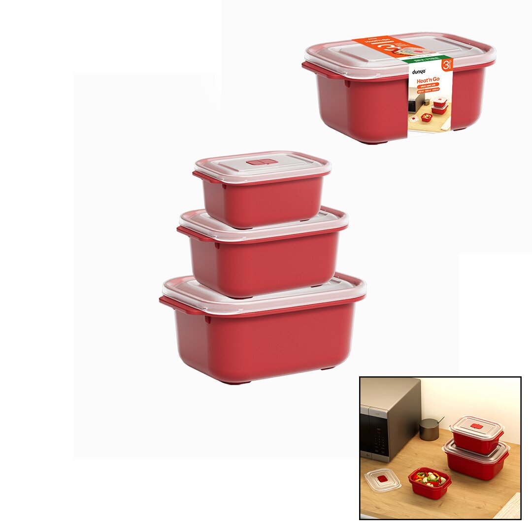 ANKAVERSE® 3 PCS kırmızı dikdörtgen saklama kabı