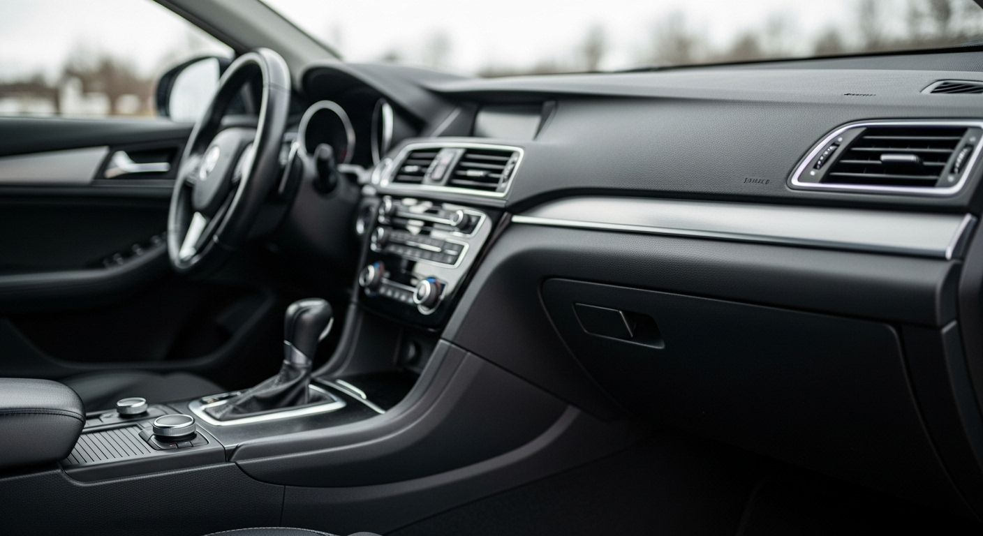 Torpido parlatıcı uygulanmış temiz ve modern bir araç içi görünümü