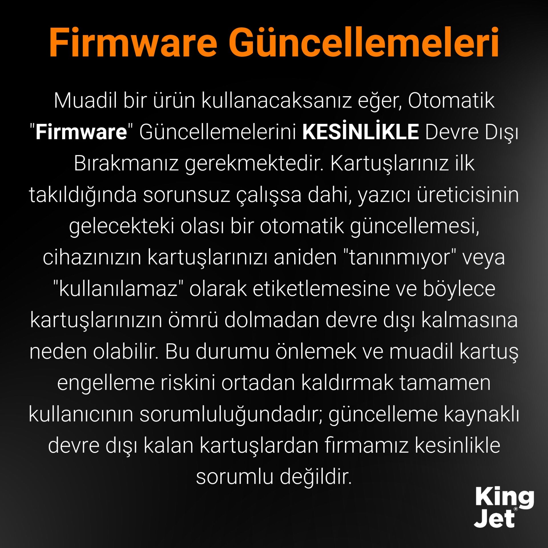 Kartuş Kurulum ve Kullanım Uyarısı Görseli