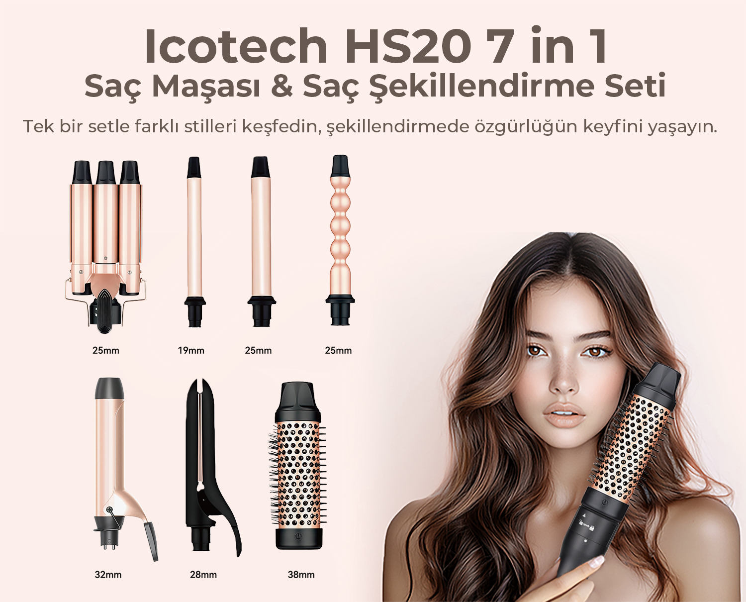 Icotech HS20 Siyah 7 In 1 Saç Maşası Su Dalgası Wag Maşa Fiyatı