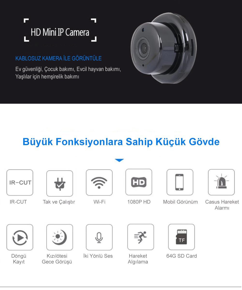 Powermaster PM-4792 V380 Gece Görüşlü Mikrofonlu 1080P Wifi IP Kamera