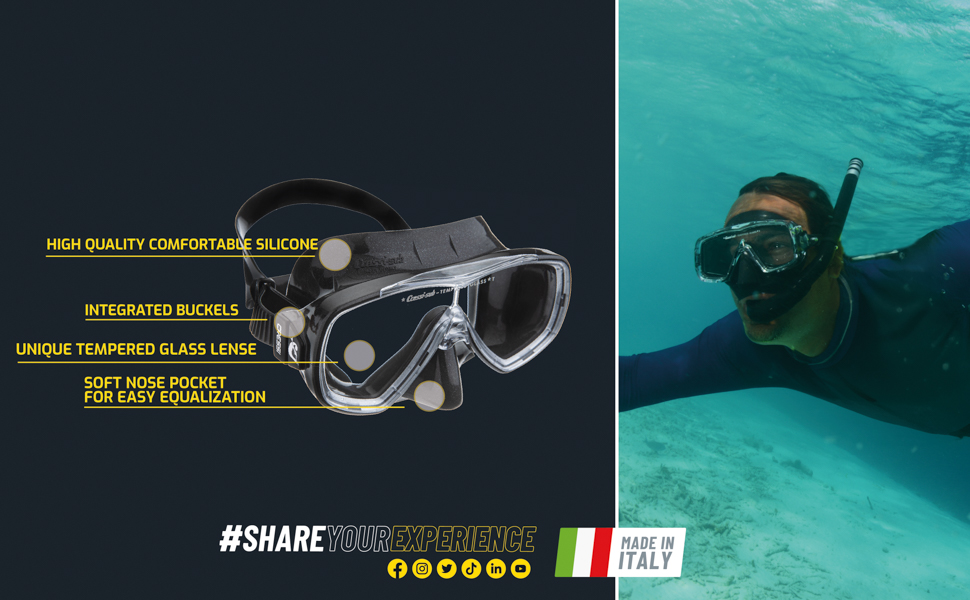 Cressi Onda Scuba Dalış ve Şnorkel Maskesi, İtalya'da Üretilmiştir
