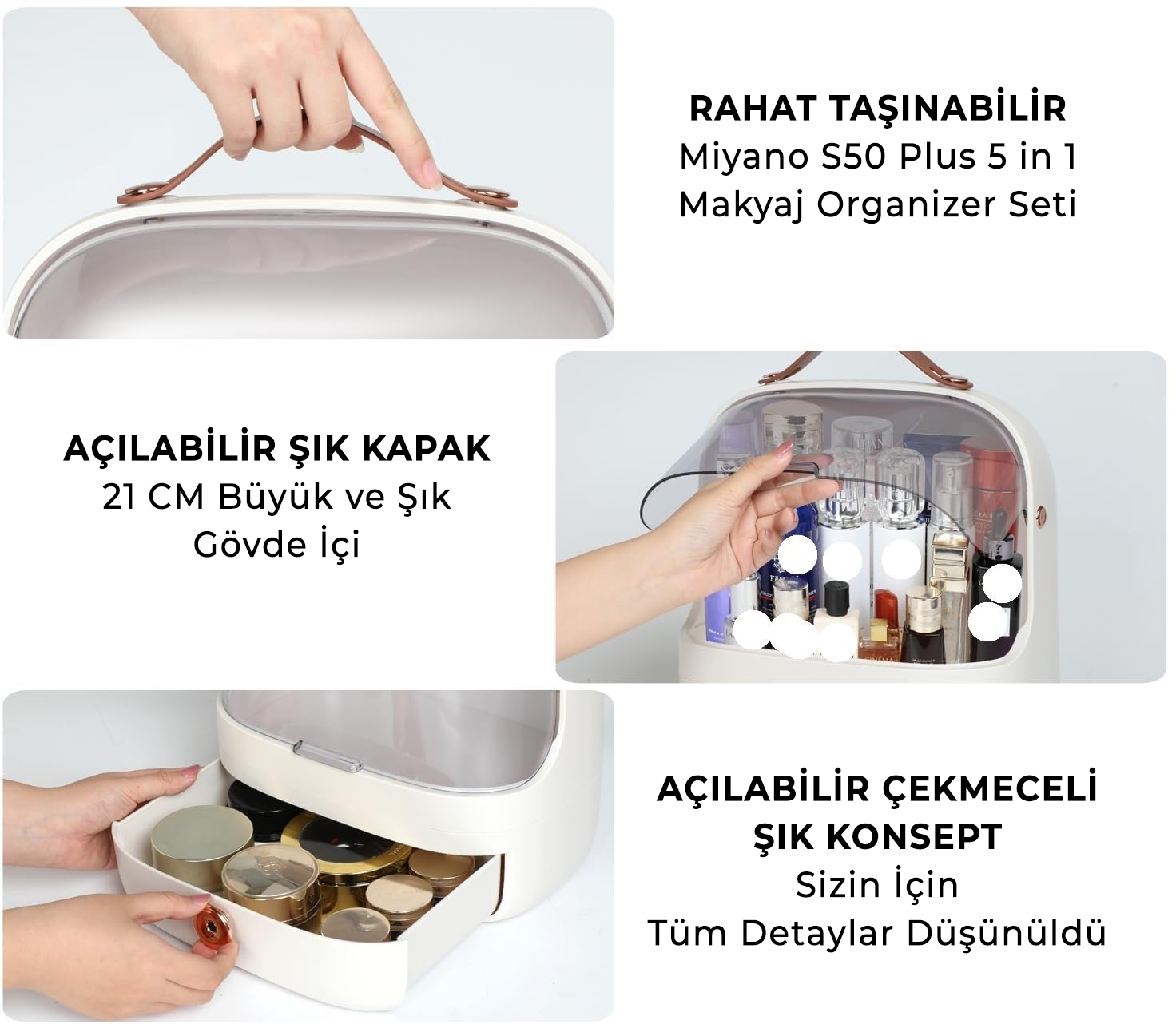 Miyano S50 Plus 5 in 1 Makyaj Organizer Seti (Beyaz)