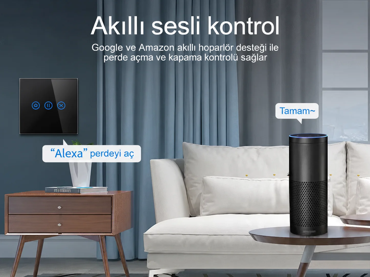 KRSC-Z102 Tuya Zigbee Perde Panjur Anahtarı temperli cam panel
