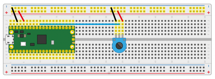 Raspberry Pi Pico potansiyometre ADC bağlantısı