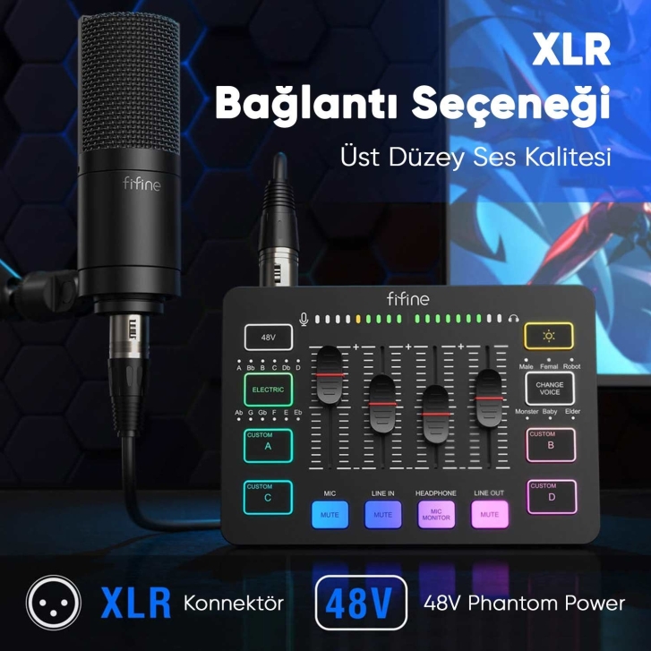 Fifine SC3 Güçlü Mikrofon Preamp ve XLR Girişi